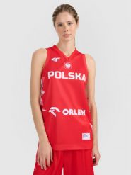 4F Koszulka reprezentacyjna z możliwością personalizacji damska 4F x PZKOSZ - czerwona XL. Czerwone koszulki sportowe 4f, bez wzorów, z materiału, bez ramiączek, do koszykówki. Za 219.99 zł.