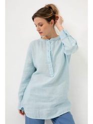 Josephine & Co Lniana tunika "Georgia" w kolorze błękitnym rozmiar: 42. Niebieskie tuniki Josephine & Co, na co dzień, bez wzorów, ze lnu, bez kołnierzyka, bez ramiączek. Za 230.99 zł.