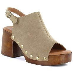 Skórzane sandały damskie drewniaki beżowe El Pimpi 482. Brązowe sandały El Pimpi, bez wzorów, ze skóry, eleganckie, bez obcasa, bez zapięcia. Za 399.99 zł.