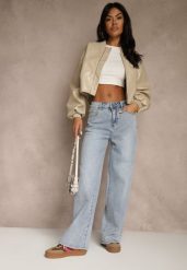 Niebieskie Szerokie Jeansy High Waist Zdobione Haftem na Kieszeni Thaola. Niebieskie jeansy Renee, l, z aplikacjami, z podwyższonym stanem. Za 119.99 zł.