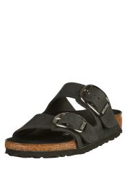 Birkenstock Skórzane klapki "Arizona" w kolorze czarnym rozmiar: 41. Czarne klapki Birkenstock, bez wzorów, z otwartym noskiem, bez obcasa. Za 436.14 zł.