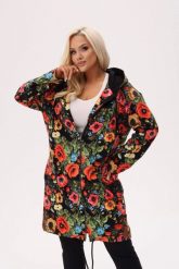 Bluza z kapturem MAKOVSKA - print w maki na czarnym tle PLUS SIZE XXL OVERSIZE. Czarne bluzy Moda Size Plus Iwanek, na jesień, plus size, bez wzorów, z bawełny, z kapturem. Za 329.90 zł.