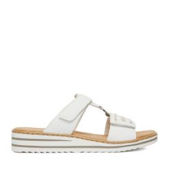 Klapki Rieker. Białe klapki Rieker, bez wzorów, bez obcasa. Za 299.99 zł.