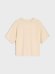 Bluza z domieszką wiskozy - kremowy. Białe bluzy Sinsay, l, bez wzorów, z dzianiny, bez kaptura. Za 39.99 zł.