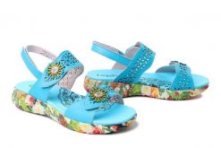 LAURA VITA 0007692 Sanao 53 turquoise, sandały damskie. Niebieskie sandały Laura Vita, bez wzorów, ze skóry, bez obcasa, bez zapięcia. Za 354.90 zł.