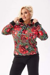 Dresowa bluza Karolina z kolorowym printem PLUS SIZE XXL JESIEŃ. Brązowe bluzy Moda Size Plus Iwanek, na jesień, plus size, z aplikacjami, z bawełny, z kapturem. Za 279.90 zł.