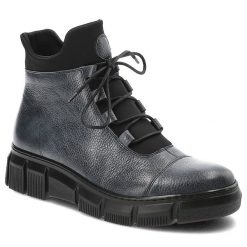 Granatowe Botki Armodo Modne Obuwie Damskie. Niebieskie botki Armodo, bez wzorów, z materiału, bez obcasa, bez zapięcia. Za 339.99 zł.
