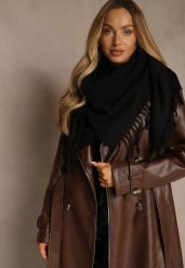 Czarny Klasyczny Szalik Zakończony Frędzlami Vetiele. Czarne szaliki Renee, bez wzorów, z jeansu, boho. Za 34.99 zł.