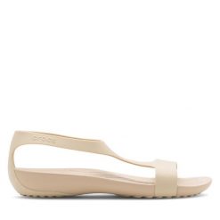 Sandały Crocs. Białe sandały Crocs, bez wzorów, bez obcasa, na płaskiej podeszwie, bez zapięcia. Za 149.99 zł.