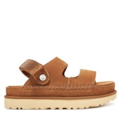 Sandały Ugg. Brązowe sandały UGG, bez wzorów, bez obcasa, na płaskiej podeszwie, bez zapięcia. Za 509.99 zł.