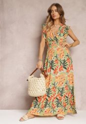 Zielona Sukienka Maxi z Falbankami i Cienkimi Gumkami w Pasie Bexla. Zielone sukienki Renee, na co dzień, l, bez wzorów, eleganckie, bez kołnierzyka, bez ramiączek, maxi, rozkloszowane. Za 49.99 zł.