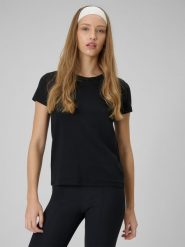 4F T-shirt slim gładki damski - czarny L. Czarne t-shirty 4f, l, bez wzorów, z bawełny, bez kołnierzyka, bez ramiączek. Za 49.99 zł.