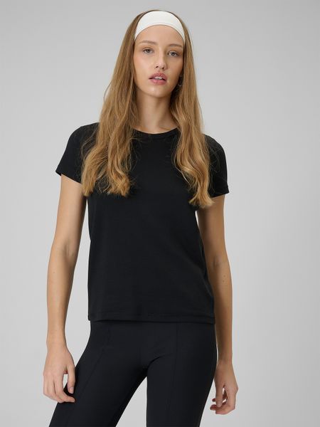 4F T-shirt slim gładki damski - czarny L. Czarne t-shirty 4f, l, bez wzorów, z bawełny, bez kołnierzyka, bez ramiączek. Za 49.99 zł.