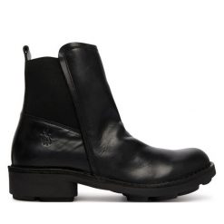 Botki Fly London. Czarne botki Fly London, bez wzorów, bez obcasa, na słupku, bez zapięcia. Za 749.99 zł.