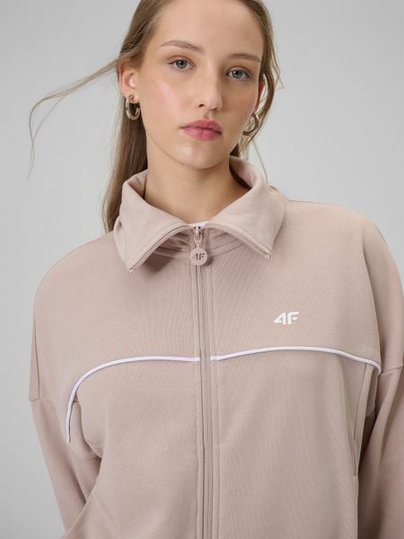 4F Bluza dresowa regular bez kaptura damska - beżowa XL. Brązowe bluzy 4f, xl, bez wzorów, z bawełny, bez kaptura. Za 179.99 zł.