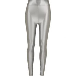 Metaliczne, Błyszczące Legginsy Z Wysoką Talią Dla Kobiet. Szare legginsy Urban Classics, m, bez wzorów. Za 100.99 zł.