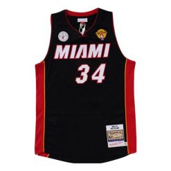 Koszulka NBA Miami Heat Authentic Ray Allen Road Finals 2012/13. Czarne bluzki Mitchell & Ness, bez wzorów, z poliesteru, sportowe, bez kołnierzyka, bez ramiączek. W wyprzedaży za 899.50 zł.