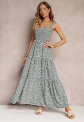Jasnoniebieska Rozkloszowana Sukienka w Kwiaty na Ramiączkach Malaisia. Niebieskie sukienki Renee, na spacer, na lato, l, bez wzorów, eleganckie, bez kołnierzyka, bez ramiączek, maxi, rozkloszowane. Za 74.99 zł.