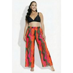 Damskie Spodnie palazzo wzór w fale szeroka nogawka elastyczny pas. Czerwone spodnie dresowe Ulla Popken, plus size, bez wzorów, z elastanu. Za 239.99 zł.