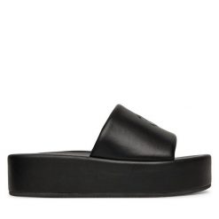 Klapki Eva Minge. Czarne klapki Eva Minge, bez wzorów, bez obcasa. Za 299.99 zł.