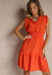 Pomarańczowa Rozkloszowana Sukienka z Wiskozą Bez Rękawów Lirabellae. Brązowe sukienki Renee, l, bez wzorów, z bawełny, eleganckie, bez kołnierzyka, bez ramiączek, mini, rozkloszowane. Za 44.99 zł.