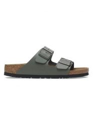 Birkenstock Skórzane klapki "Arizona" w kolorze zielonym rozmiar: 40. Zielone klapki Birkenstock, bez wzorów, z otwartym noskiem, bez obcasa. Za 380.34 zł.