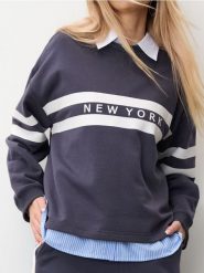 Bluza - niebieski. Niebieskie bluzy Sinsay, l, bez wzorów, bez kaptura. W wyprzedaży za 17.99 zł.