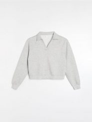 Bluza polo z domieszką wiskozy soft touch - szary. Szare bluzy Sinsay, l, bez wzorów, z wiskozy, bez kaptura. Za 49.99 zł.