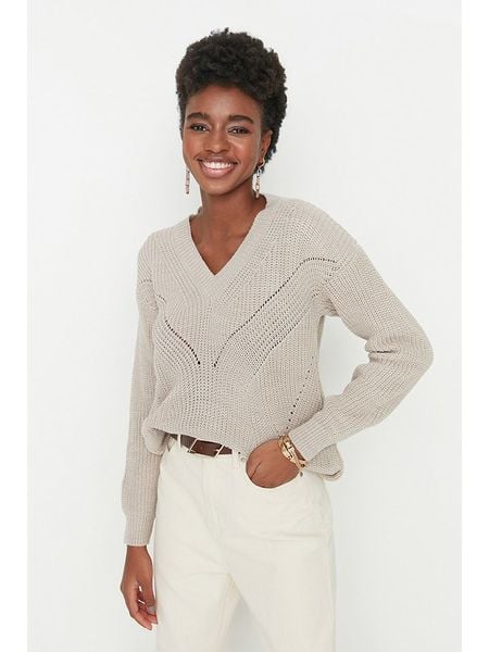 Trendyol Sweter w kolorze beżowym rozmiar: S. Brązowe swetry Trendyol, s, bez wzorów, ze splotem, bez ramiączek. Za 73.76 zł.