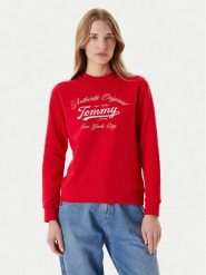 Tommy Jeans Bluza Essential DW0DW20942 Czerwony Regular Fit. Czerwone bluzy Tommy Jeans, m, bez wzorów, z bawełny, bez kaptura. Za 349.99 zł.