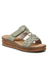 Rieker Klapki 629K9-52 Zielony. Zielone klapki Rieker, bez wzorów, ze skóry, bez obcasa. Za 289.99 zł.