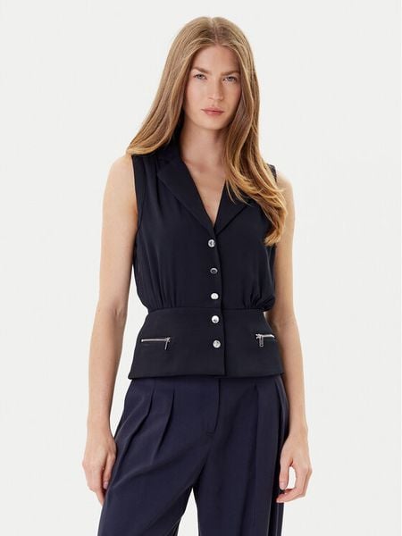 Morgan Bluzka 252-COZIP Granatowy Slim Fit. Niebieskie bluzki Morgan, bez wzorów, z syntetyku, bez kołnierzyka, bez ramiączek. Za 199.99 zł.