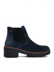Rieker Botki CEO-79265-14 Granatowy. Niebieskie botki Rieker, bez wzorów, ze skóry, bez obcasa, na słupku, bez zapięcia. Za 399.99 zł.