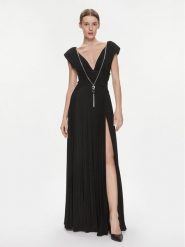 Elisabetta Franchi Sukienka wieczorowa AB-563-41E2-5754 Czarny Regular Fit. Czarne sukienki Elisabetta Franchi, bez wzorów, z wiskozy, wizytowe, bez kołnierzyka, bez ramiączek. Za 1,909.00 zł.
