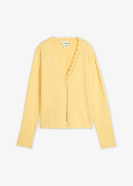 Sweter rozpinany z domieszką jedwabiu. Żółte kardigany bonprix, bez wzorów. Za 99.99 zł.
