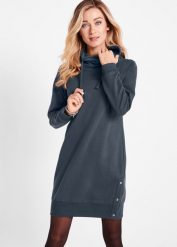 Sukienka dresowa z czystej bawełny. Niebieskie sukienki bonprix, bez wzorów, z bawełny, bez kołnierzyka, bez ramiączek. Za 149.99 zł.