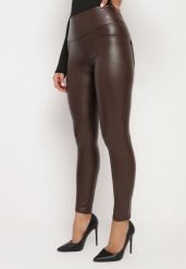 Brązowe Legginsy z Imitacji Skóry i Kieszeni z Wysokim Stanem Olabria. Brązowe legginsy Born2be, s, bez wzorów, z jeansu, z podwyższonym stanem. Za 39.99 zł.