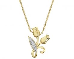 Naszyjnik z żółtego złota z brylantami - kwiaty - 0,01 ct - próba 375. Żółte naszyjniki Apart, z brylantem, złote. Za 1,290.00 zł.