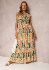 Zielona Sukienka z Wiskozy Biran. Zielone sukienki Renee, na imprezę, na lato, l, z aplikacjami, z wiskozy, bez kołnierzyka, bez ramiączek, maxi, kopertowe. Za 54.99 zł.