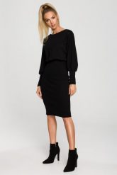 Ołówkowa sukienka z bufiastymi rękawami zbluzowana góra czarna bawełna. Czarne sukienki Sukienki.shop, na co dzień, l, bez wzorów, z bawełny, bez kołnierzyka, bez ramiączek, ołówkowe. Za 289.00 zł.