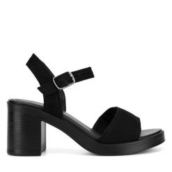 Sandały Lasocki. Czarne sandały Lasocki, bez wzorów, bez obcasa, na słupku, bez zapięcia. Za 169.99 zł.