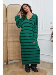 So Cachemire Sukienka dzianinowa "Dowell" w kolorze czarno-zielonym rozmiar: L. Zielone sukienki So Cachemire, na co dzień, l, bez wzorów, z dzianiny, bez kołnierzyka, bez ramiączek, maxi, proste. Za 174.43 zł.