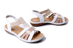 RIEKER 65918-81 white combination, sandały damskie. Białe sandały Rieker, bez wzorów, bez obcasa, bez zapięcia. Za 289.90 zł.