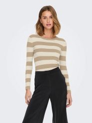 JDY Sweter "Plum" w kolorze beżowo-jasnoróżowym rozmiar: XL. Brązowe swetry JDY, xl, bez wzorów, prążkowane, bez ramiączek. Za 70.41 zł.