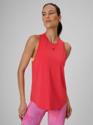 4F Top treningowy regular szybkoschnący damski - koralowy XL. Czerwone topy 4f, xl, bez wzorów, z materiału, bez kołnierzyka, bez ramiączek. Za 79.99 zł.