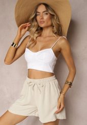 Beżowe Szorty o Luźnym Kroju High Waist z Gumką w Talii Vimallora. Brązowe szorty Renee, bez wzorów, eleganckie, z podwyższonym stanem. Za 44.99 zł.