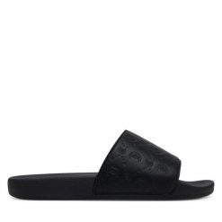 Klapki Just Cavalli. Czarne klapki Just Cavalli, bez wzorów, bez obcasa. Za 259.99 zł.