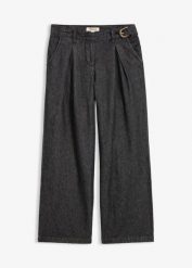 Jeansy wide leg z zaszewkami w pasie. Czarne jeansy bonprix, bez wzorów. Za 149.99 zł.