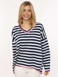 Zwillingsherz Bluza "Neon Stripes" w kolorze biało-granatowym rozmiar: onesize. Białe bluzy sportowe Zwillingsherz, bez wzorów, bez kaptura. Za 129.95 zł.