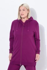 Damskie Bluza dresowa ozdobna lamówka oversize kaptur. Czerwone bluzy Ulla Popken, plus size, bez wzorów, z bawełny, z kapturem. Za 179.99 zł.